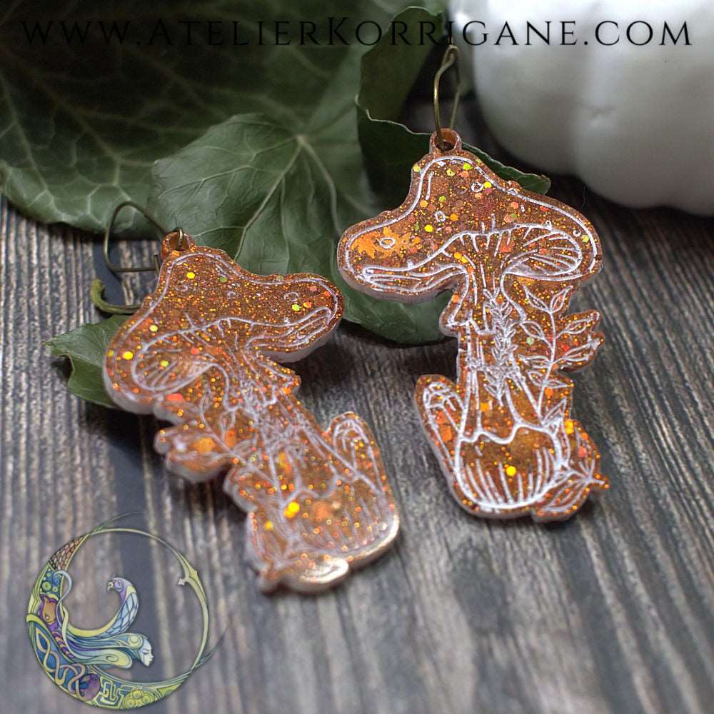 Boucles d'Oreilles Champignons des Sous-Bois Les P'tites Witchy Cuivré Korrigane