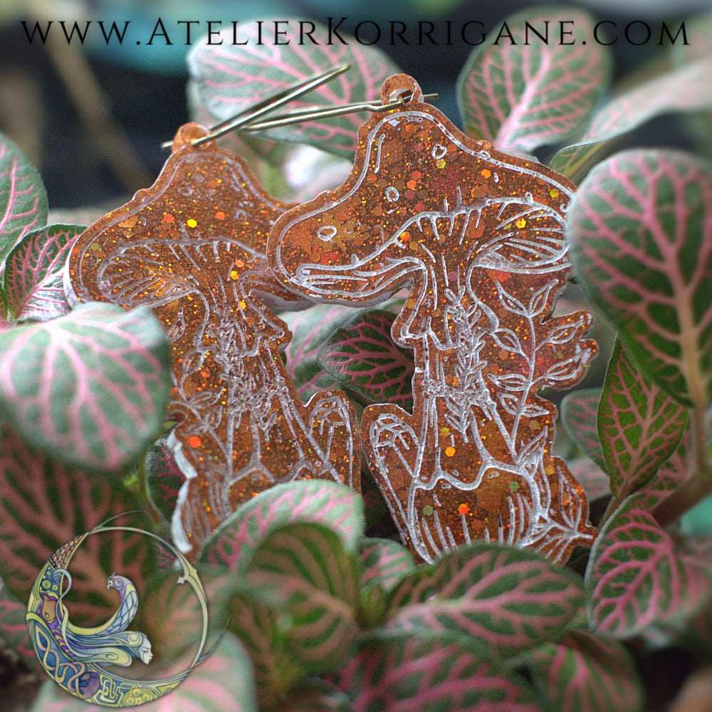 Boucles d'Oreilles Champignons des Sous-Bois Les P'tites Witchy Cuivré Korrigane