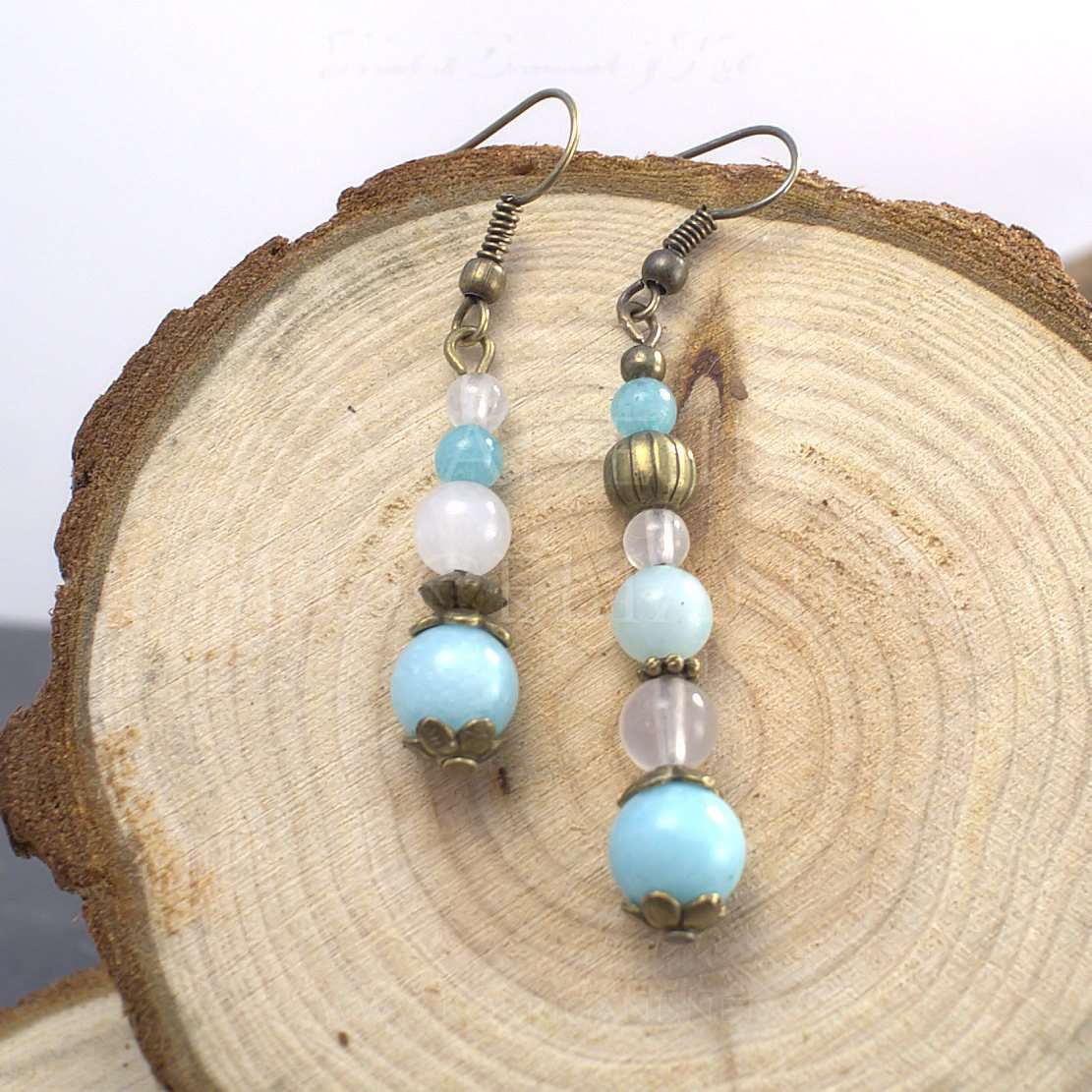 Boucles d'Oreilles Kendoniañ - Pégase - Amazonite & Jade - Artisanat Made In Brocéliande - France - Lithothérapie Korrigane