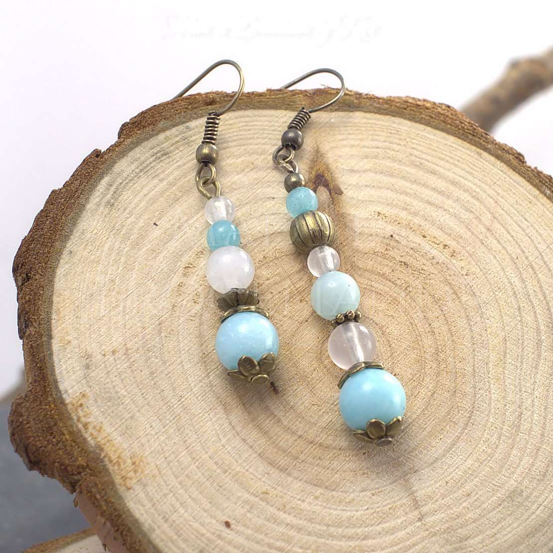 Boucles d'Oreilles Kendoniañ - Pégase - Amazonite & Jade - Artisanat Made In Brocéliande - France - Lithothérapie Korrigane