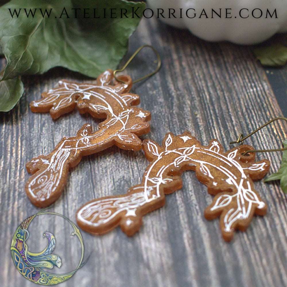Boucles d'Oreilles Serpes Druidiques Les P'tites Witchy Cuivré Korrigane