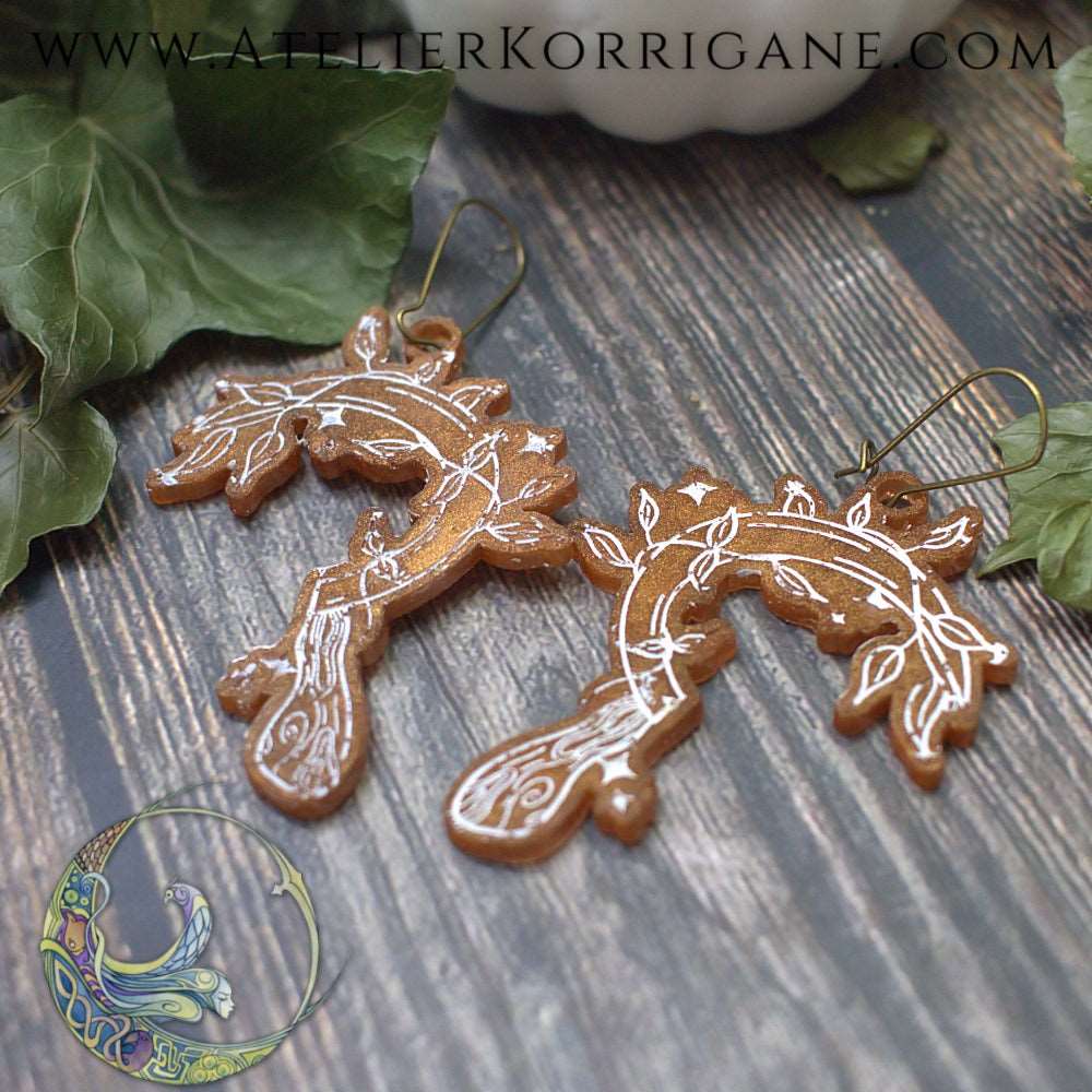Boucles d'Oreilles Serpes Druidiques Les P'tites Witchy Cuivré Korrigane