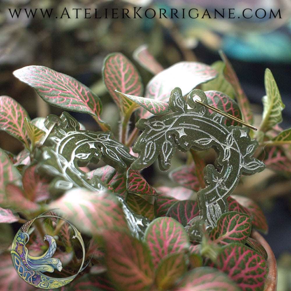 Boucles d'Oreilles Serpes Druidiques Les P'tites Witchy  Vert Foret Korrigane