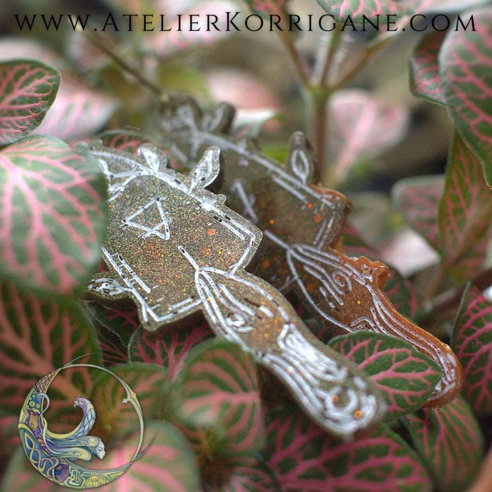 Boucles d'Oreilles élément Terre Les P'tites Witchy Cuivré et vert foret Korrigane