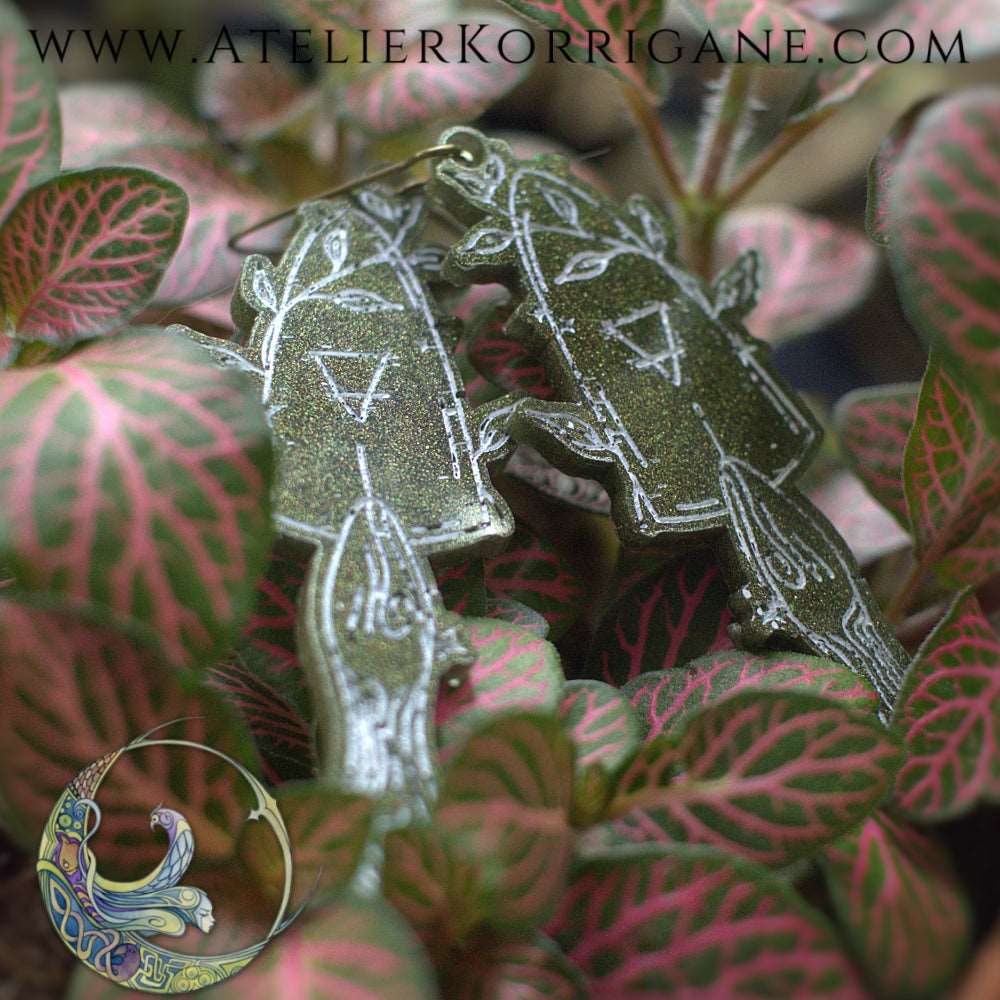 Boucles d'Oreilles élément Terre Les P'tites Witchy Vert Foret Korrigane
