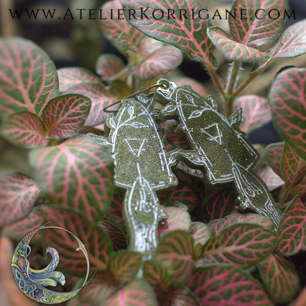 Boucles d'Oreilles élément Terre Les P'tites Witchy Vert Foret Korrigane