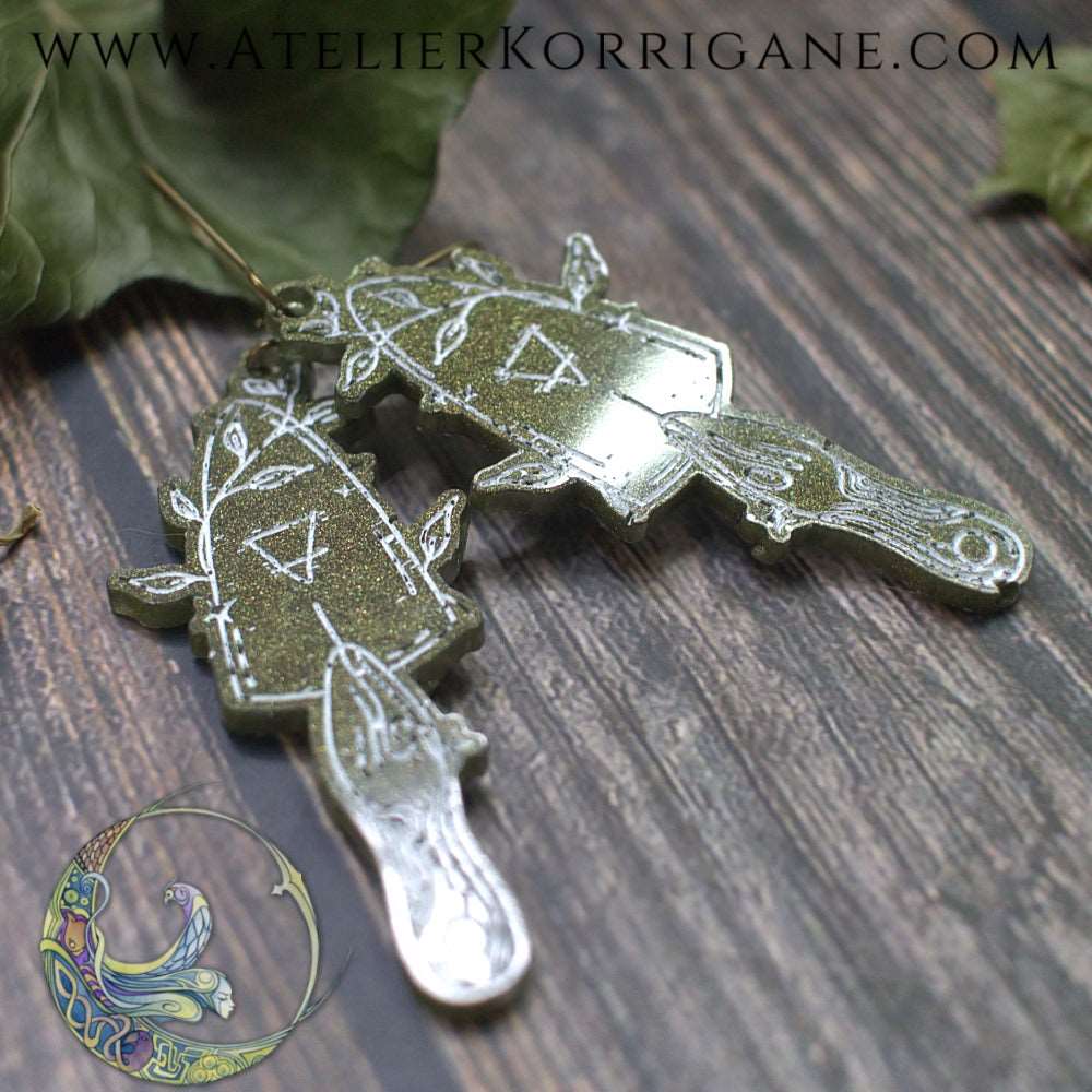 Boucles d'Oreilles élément Terre Les P'tites Witchy Vert Foret Korrigane