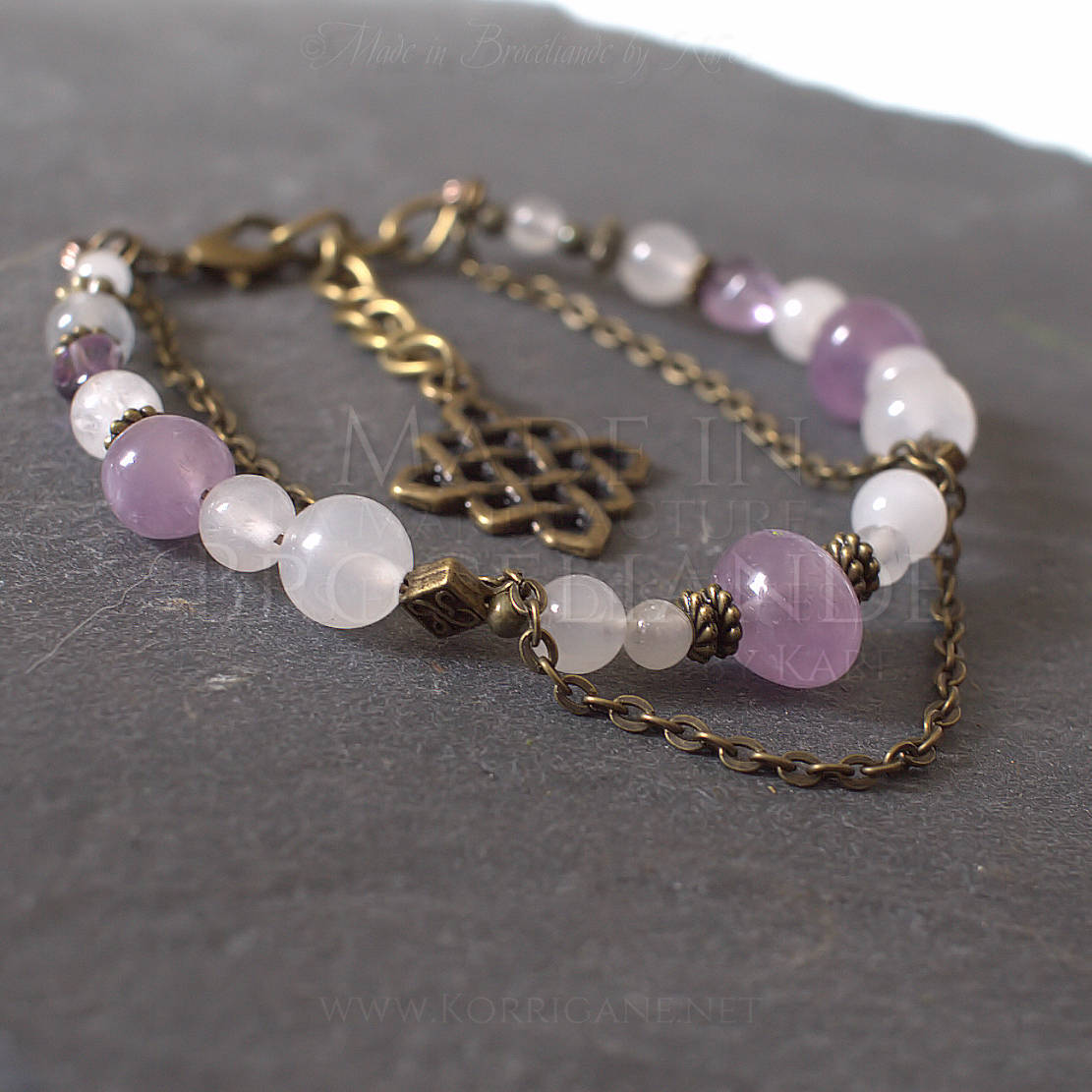 Bracelet Kendoniañ - Entrelacs Celtes - Améthyste, Jaspe & Quartz - Artisanat Made In Brocéliande - Bretagne - France - Lithothérapie Korrigane
