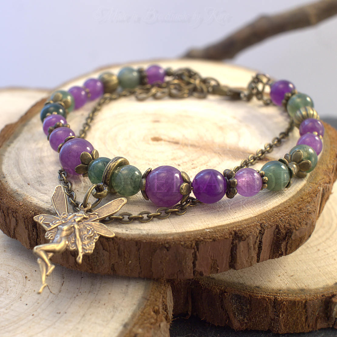Bracelet Kendoniañ - Fée - Améthyste & Agate Mousse - Artisanat Made In Brocéliande - Bretagne - France - Lithothérapie Korrigane