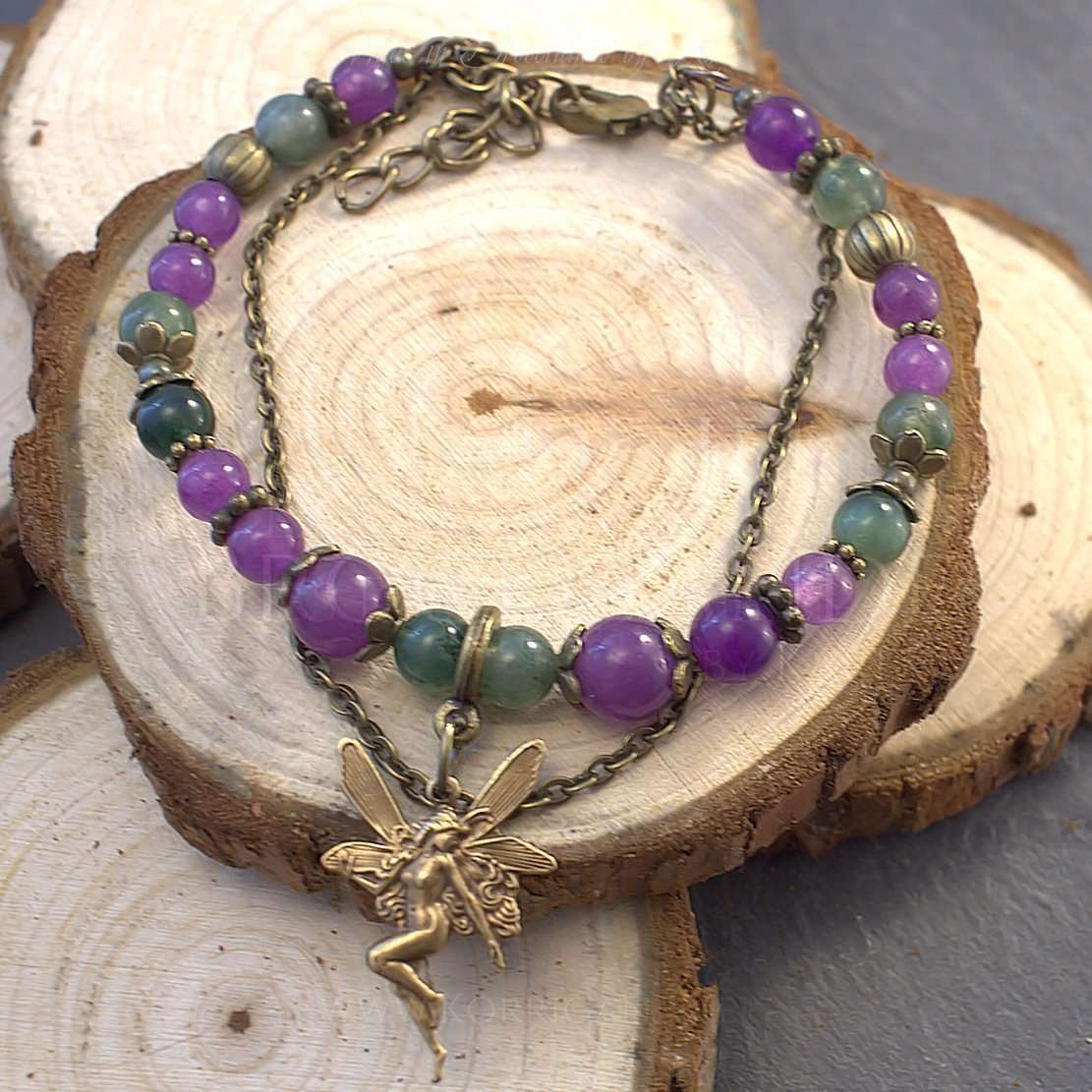 Bracelet Kendoniañ - Fée - Améthyste & Agate Mousse - Artisanat Made In Brocéliande - Bretagne - France - Lithothérapie Korrigane