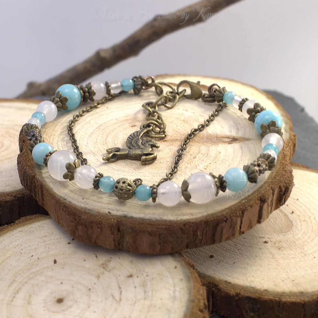 Bracelet Kendoniañ - Pégase - Amazonite & Jade - Artisanat Made In Brocéliande - Bretagne - France - Lithothérapie Korrigane