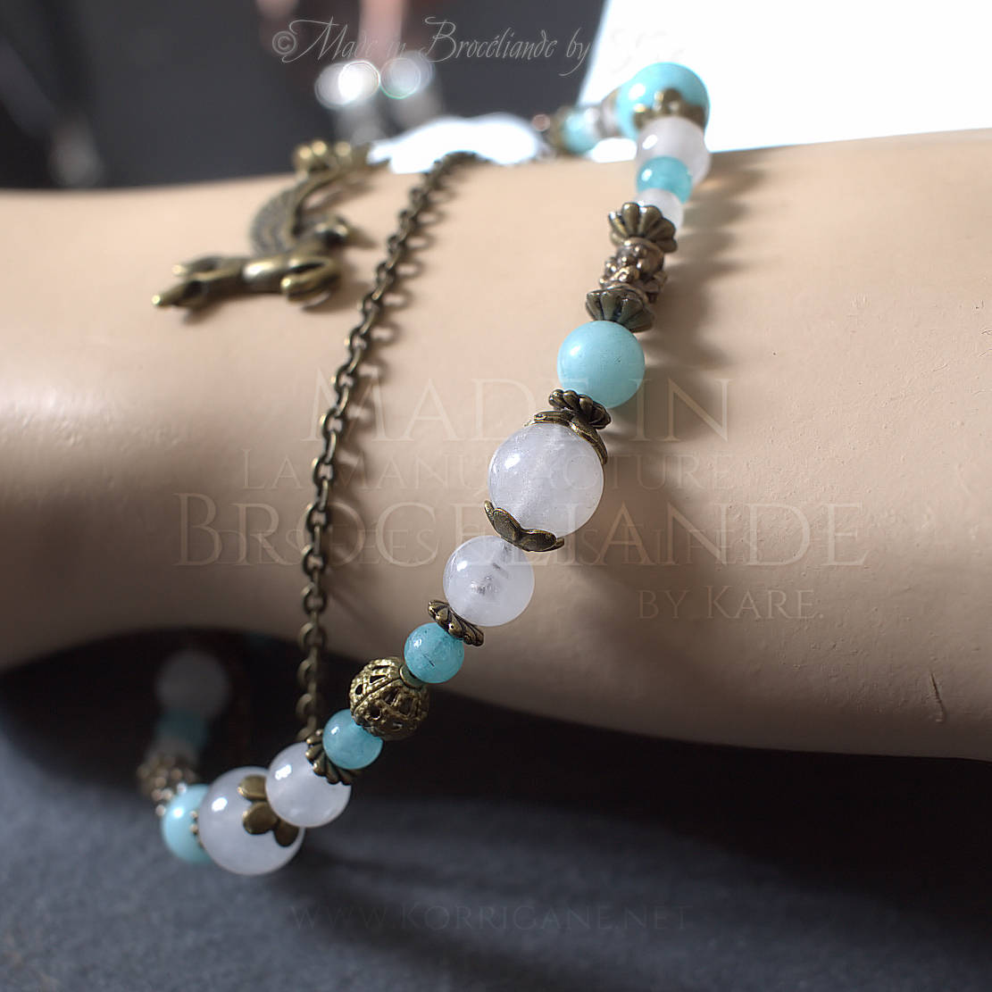 Bracelet Kendoniañ - Pégase - Amazonite & Jade - Artisanat Made In Brocéliande - Bretagne - France - Lithothérapie Korrigane