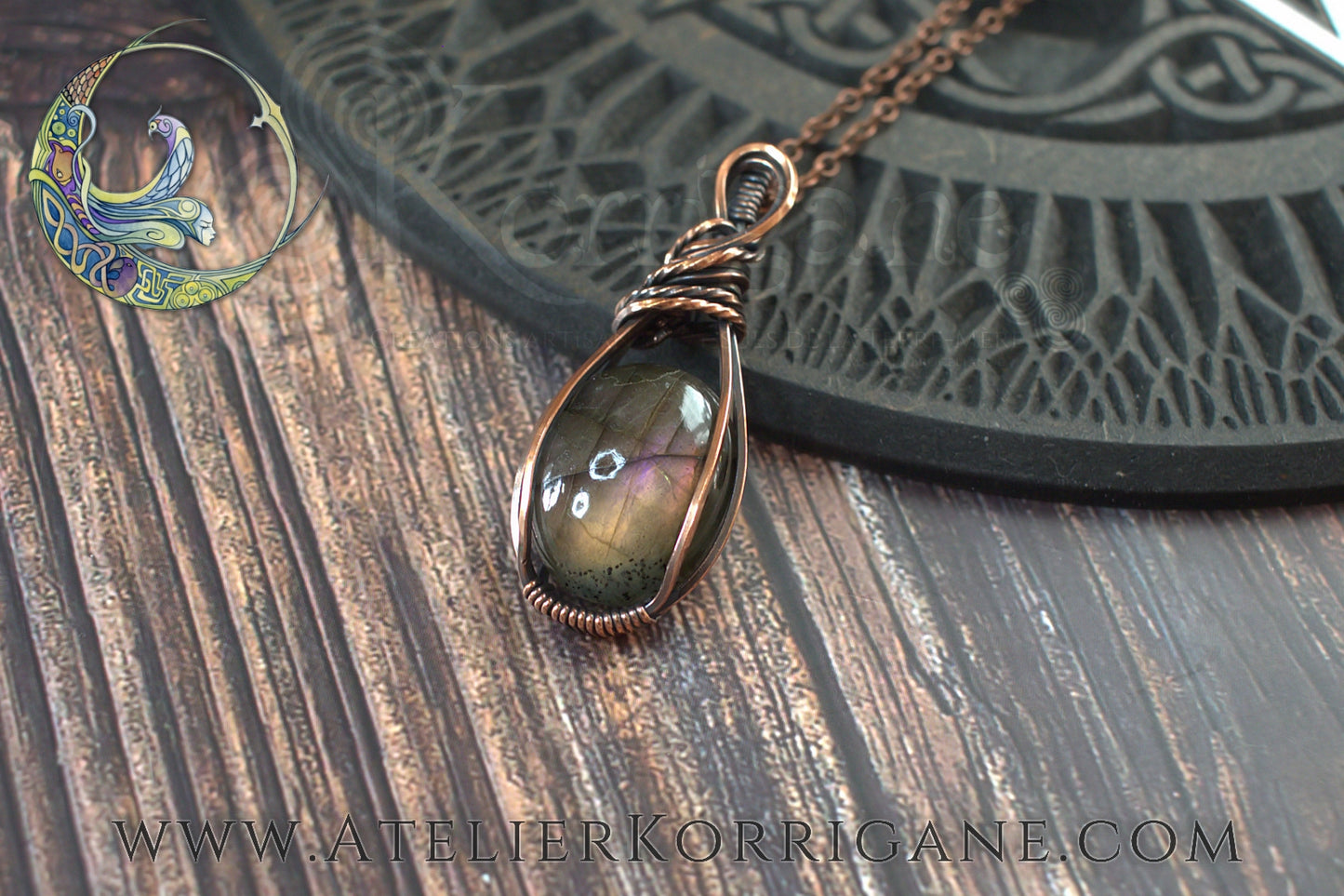 Pendentif Brumes en Labradorite Rose-Violet et Cuivre Korrigane