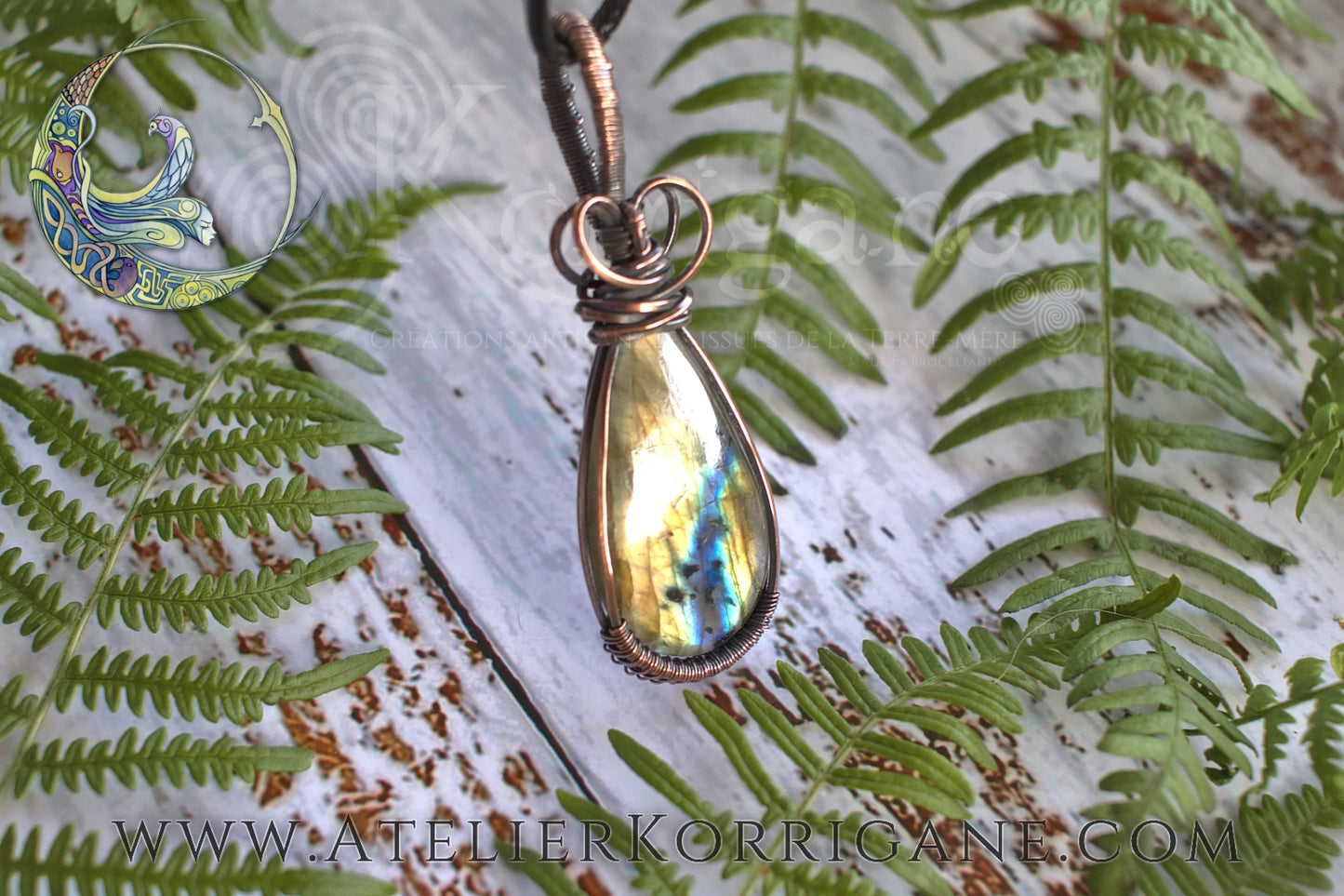 Pendentif Brumes en Labradorite et Cuivre Korrigane