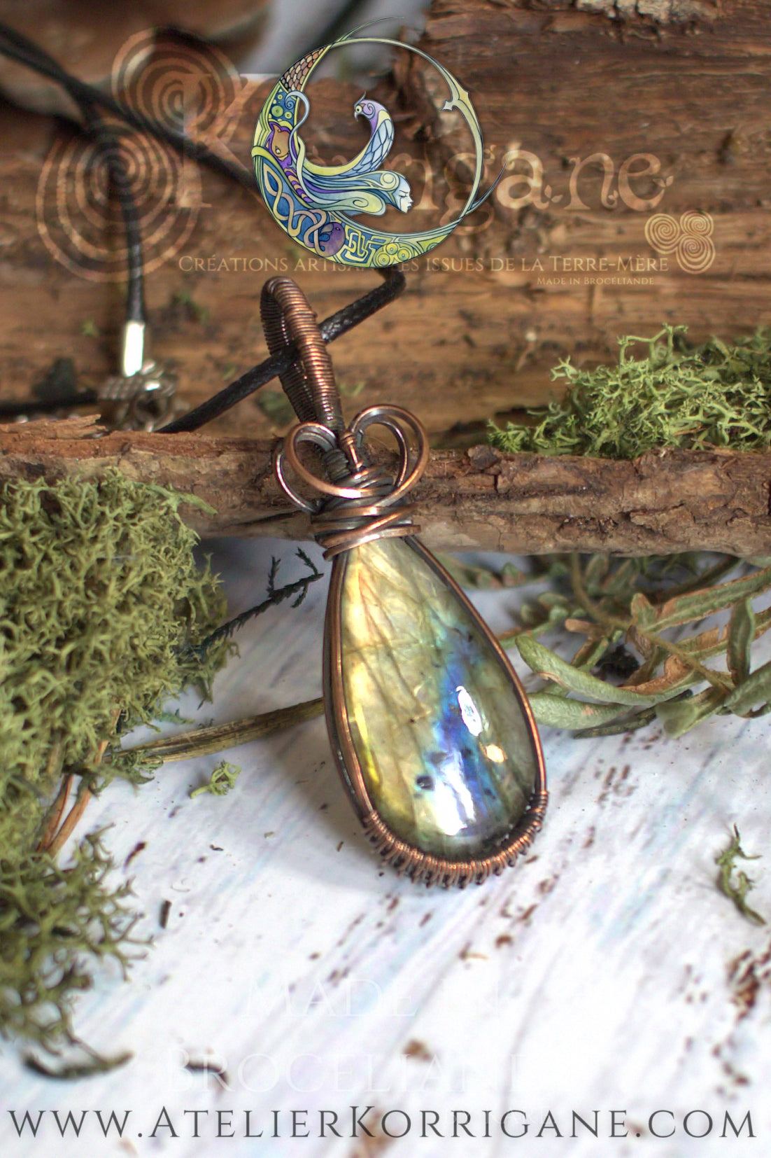 Pendentif Brumes en Labradorite et Cuivre Korrigane