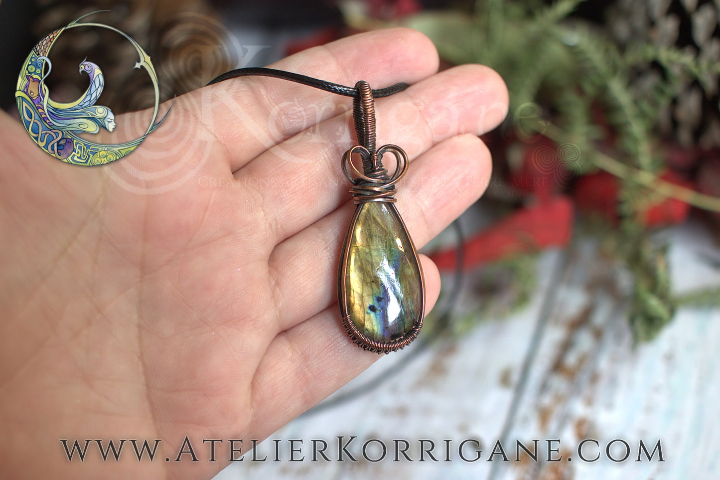 Pendentif Brumes en Labradorite et Cuivre Korrigane