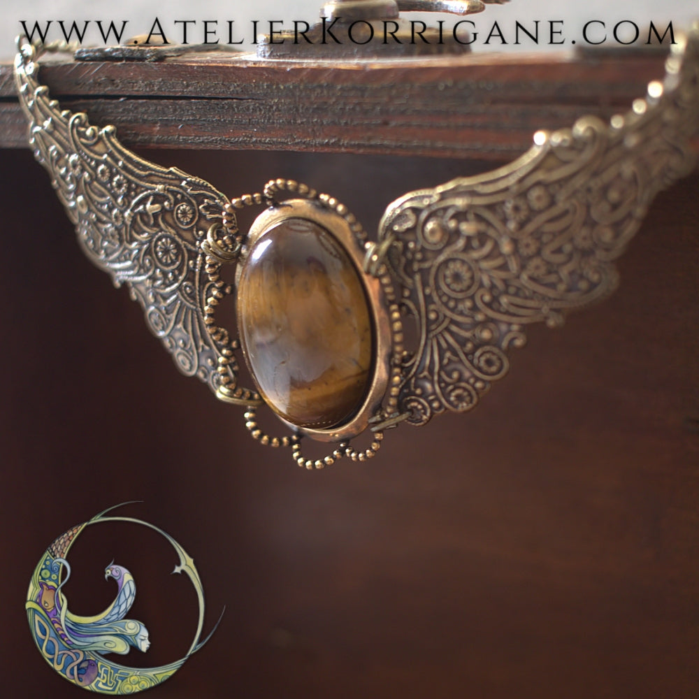 Collier Ailes Steampunk Œil de tigre Korrigane