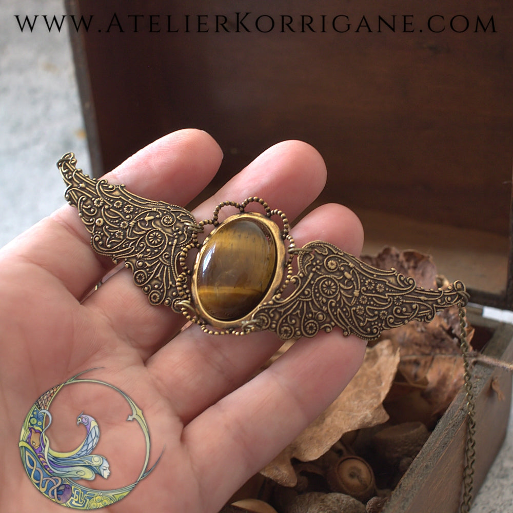 Collier Ailes Steampunk Œil de tigre Korrigane