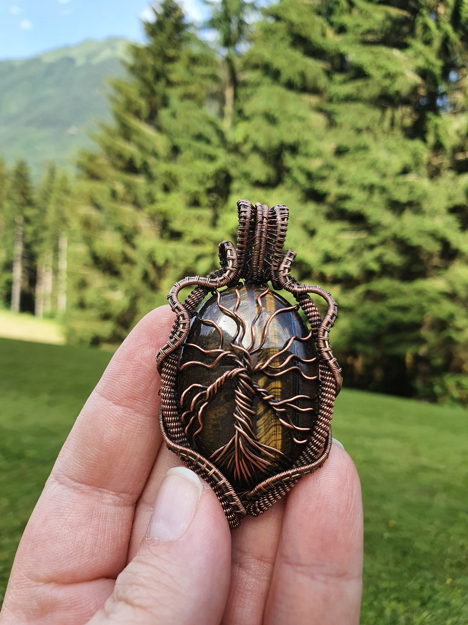 Collier Arbre de Vie en Œil de Tigre Korrigane