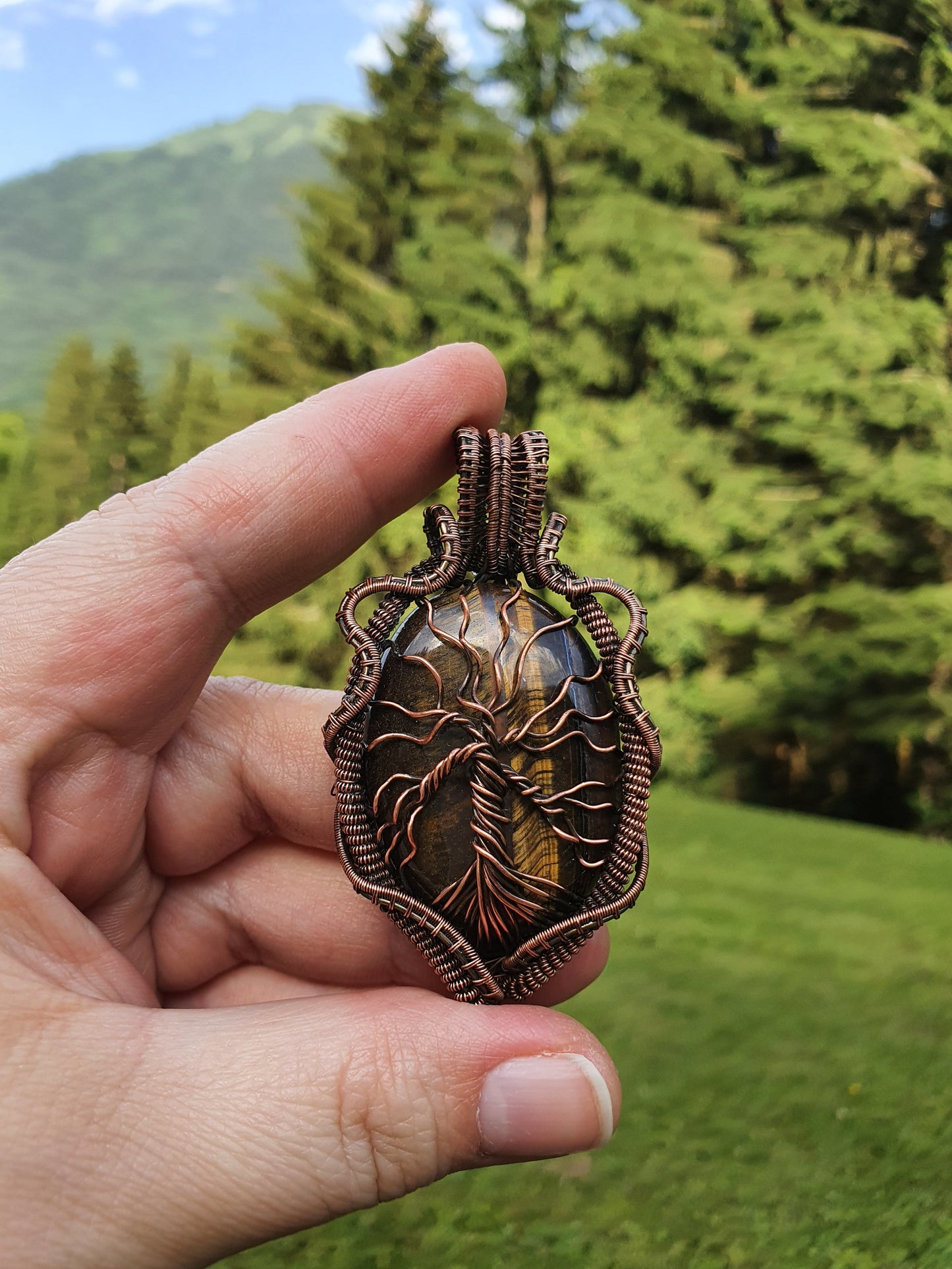 Collier Arbre de Vie en Œil de Tigre Korrigane