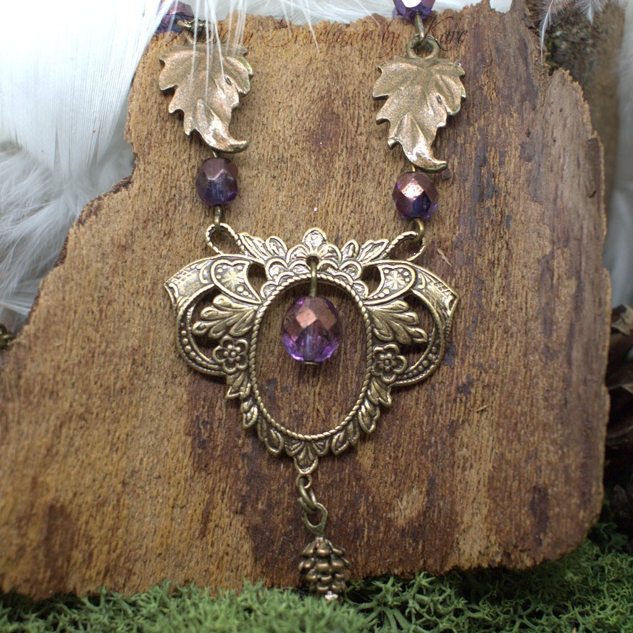 Collier "Crainn" Arbres de la Forêt Eternelle, violet bronze, laiton, elfe des bois Korrigane