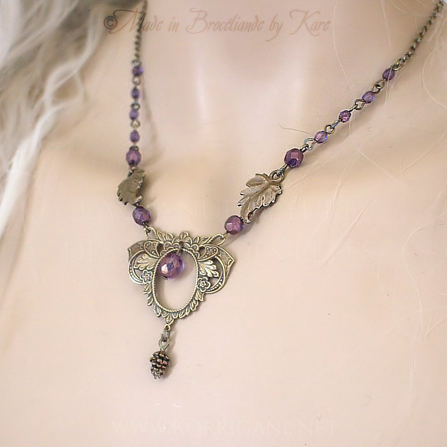 Collier "Crainn" Arbres de la Forêt Eternelle, violet bronze, laiton, elfe des bois Korrigane