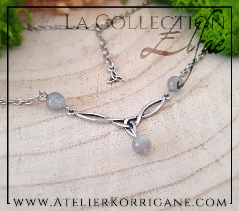 Collier Elfique en Labradorite avec Triquetra Celtique Korrigane