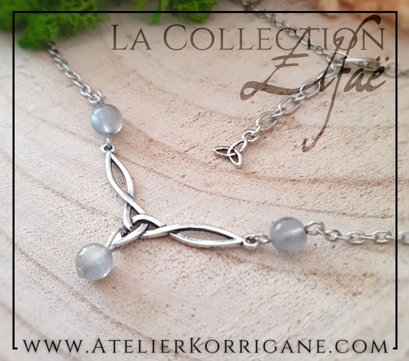 Collier Elfique en Labradorite avec Triquetra Celtique Korrigane