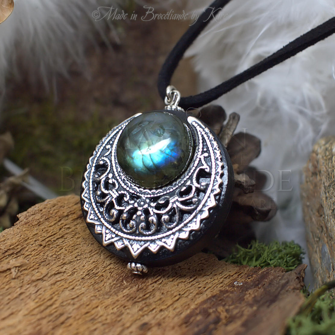 Collier Lune Labradorite "Lleuad" - Amulette Wicca Korrigane