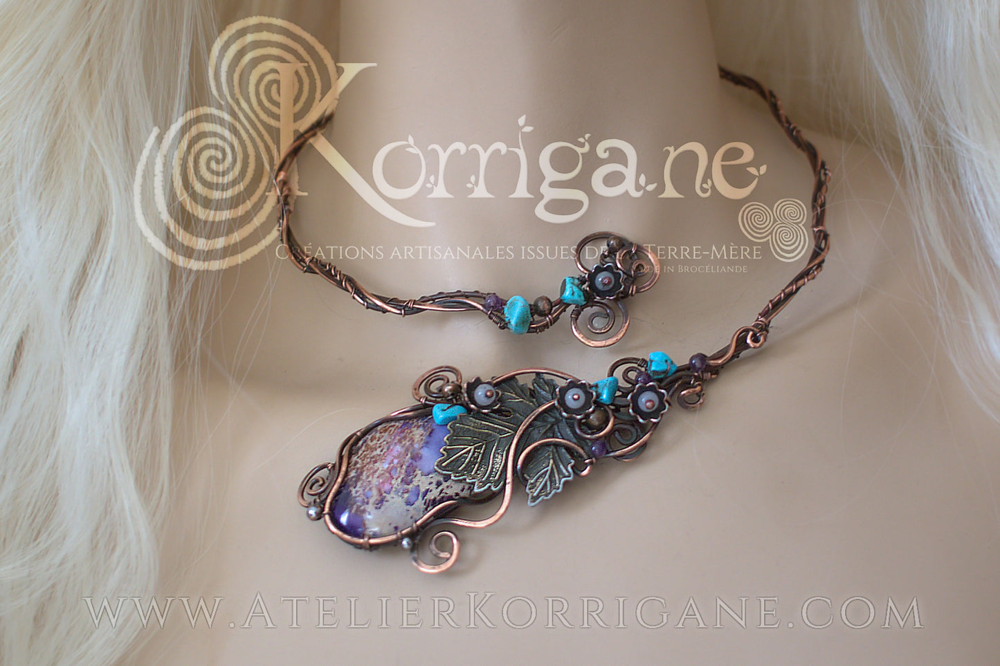 Collier torque Variscite Quartz Rose Turquoise - korrigane