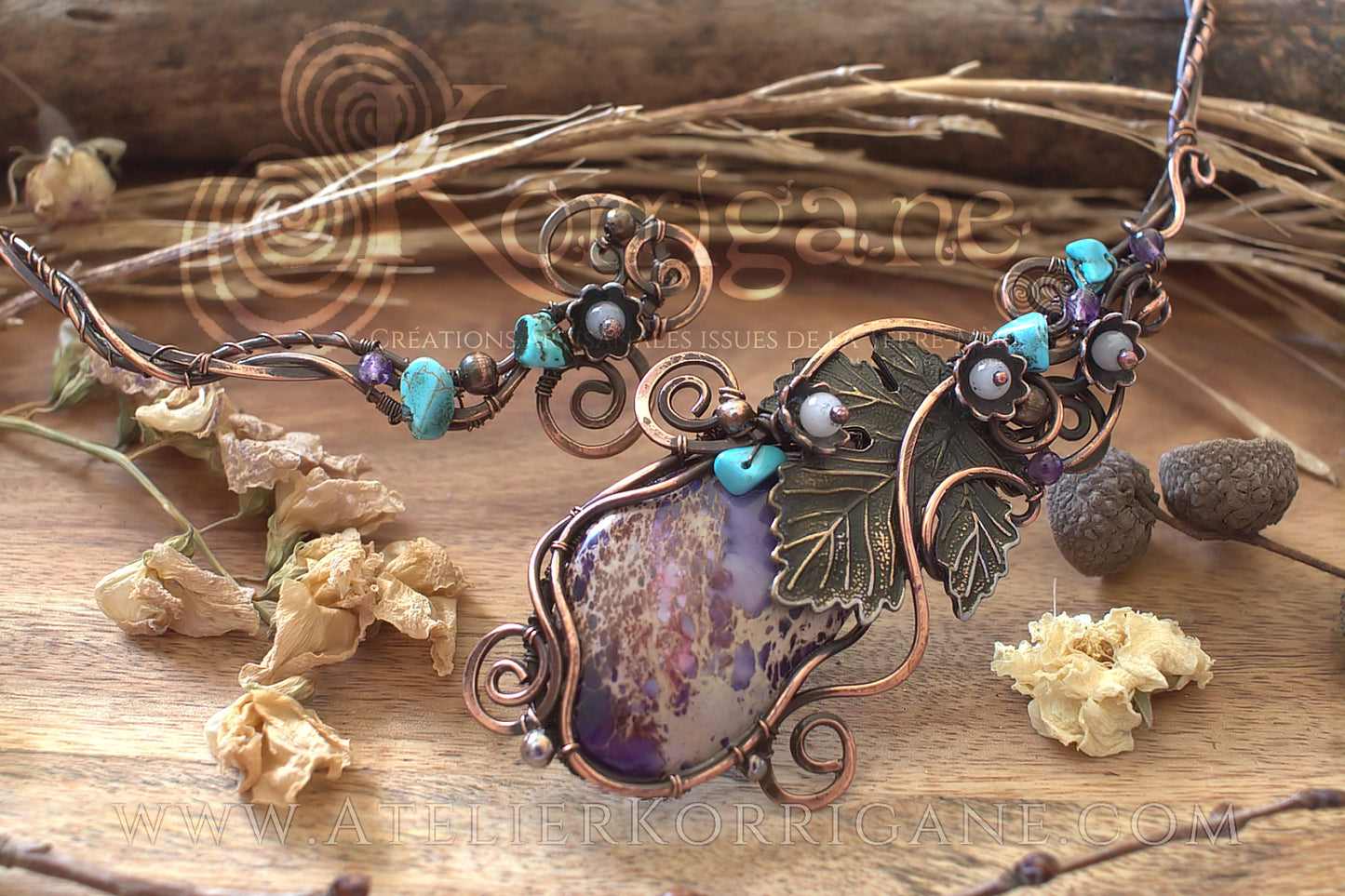 Collier torque Variscite Quartz Rose Turquoise - korrigane