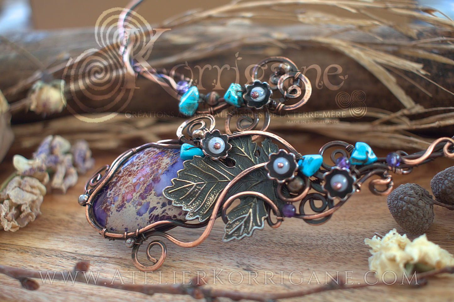 Collier torque Variscite Quartz Rose Turquoise - korrigane