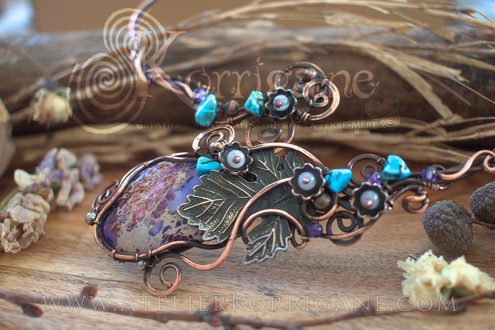 Collier torque Variscite Quartz Rose Turquoise - korrigane