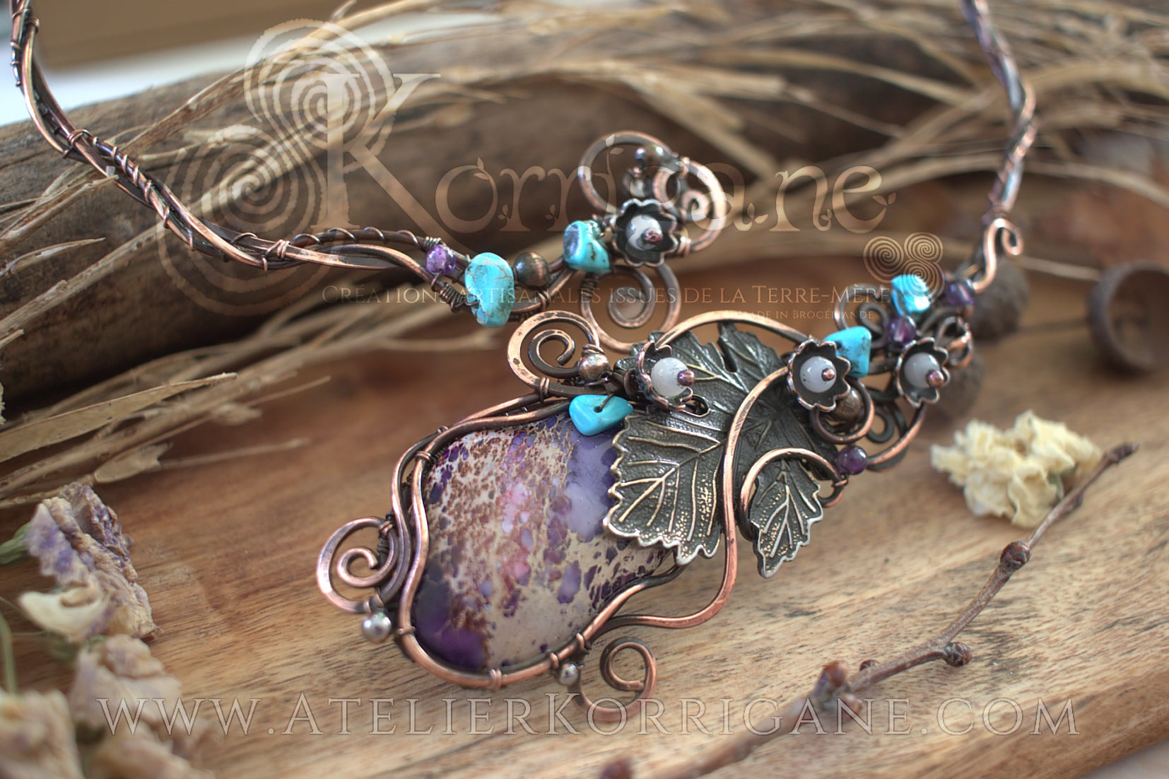 Collier torque Variscite Quartz Rose Turquoise - korrigane