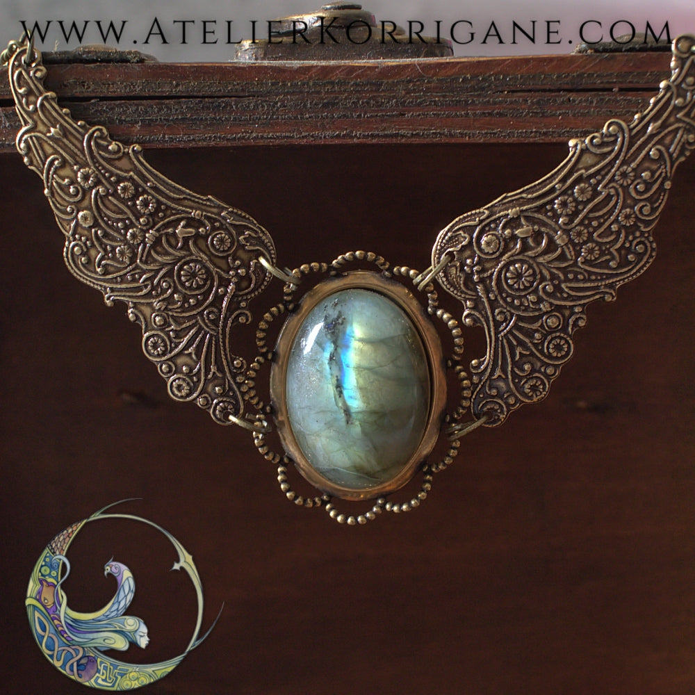 Collier Steampunk Labradorite artisanal