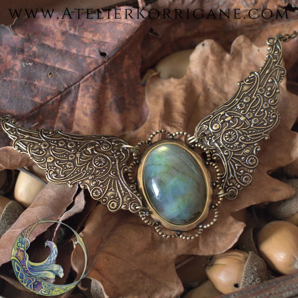 Collier Steampunk Labradorite bleu-vert