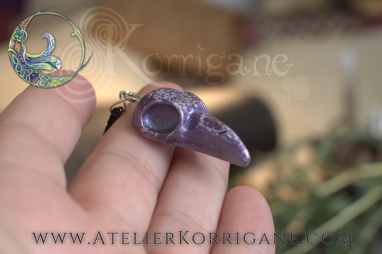 Pendentif Totem Corbeau Violet Korrigane