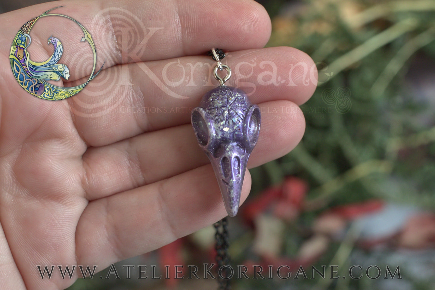 Pendentif Totem Corbeau Violet Korrigane