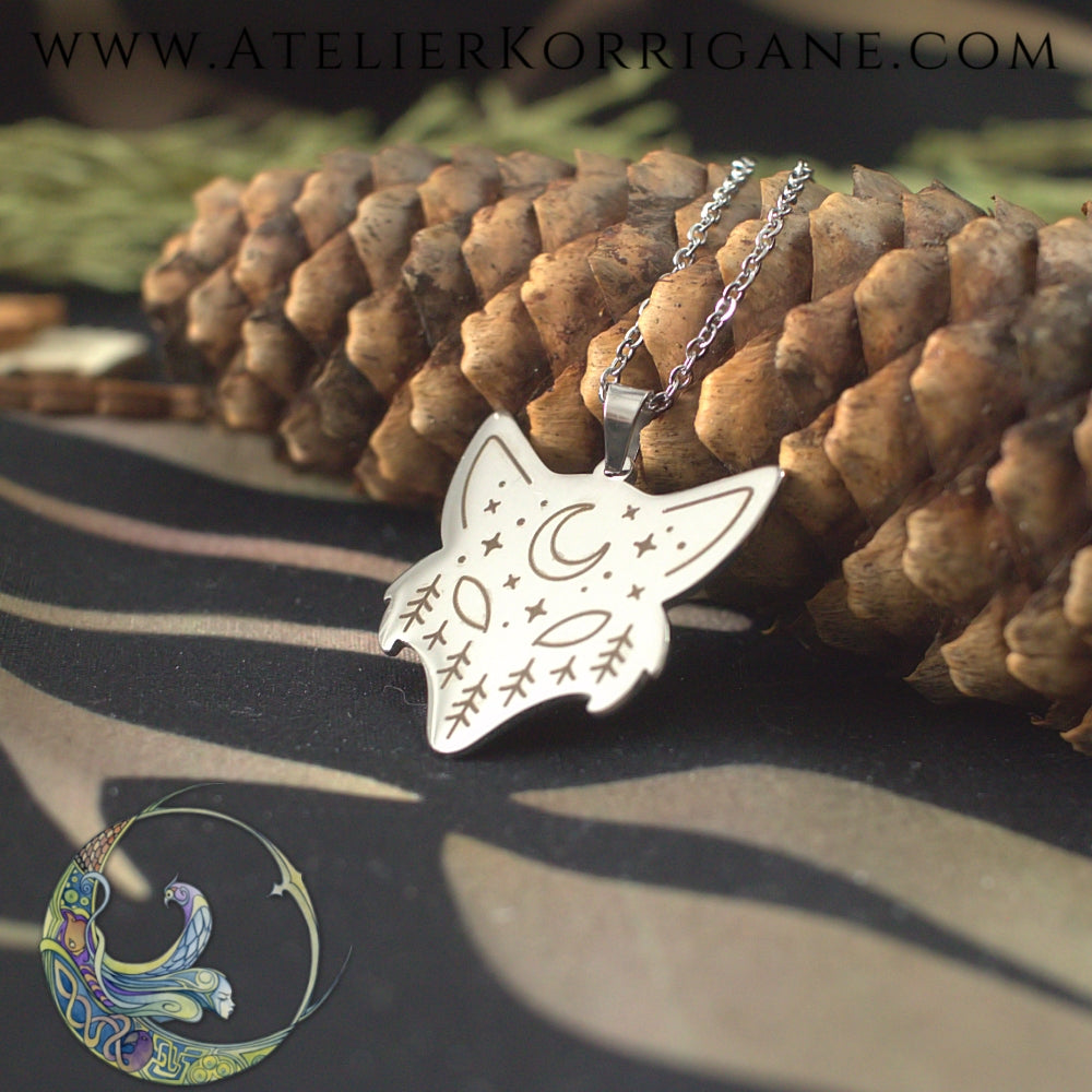Pendentif le Renard des Montagnes en acier inoxydable Korrigane