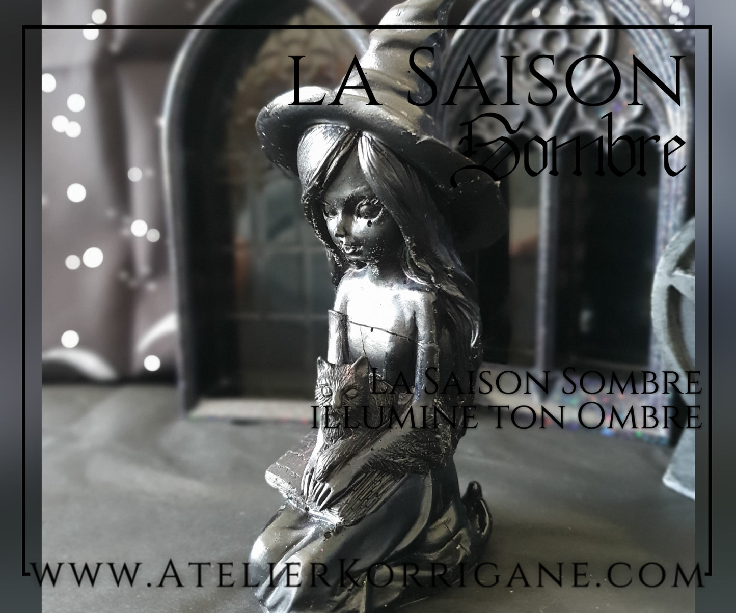 Statuette Little Witch avec son chat et son grimoire Korrigane