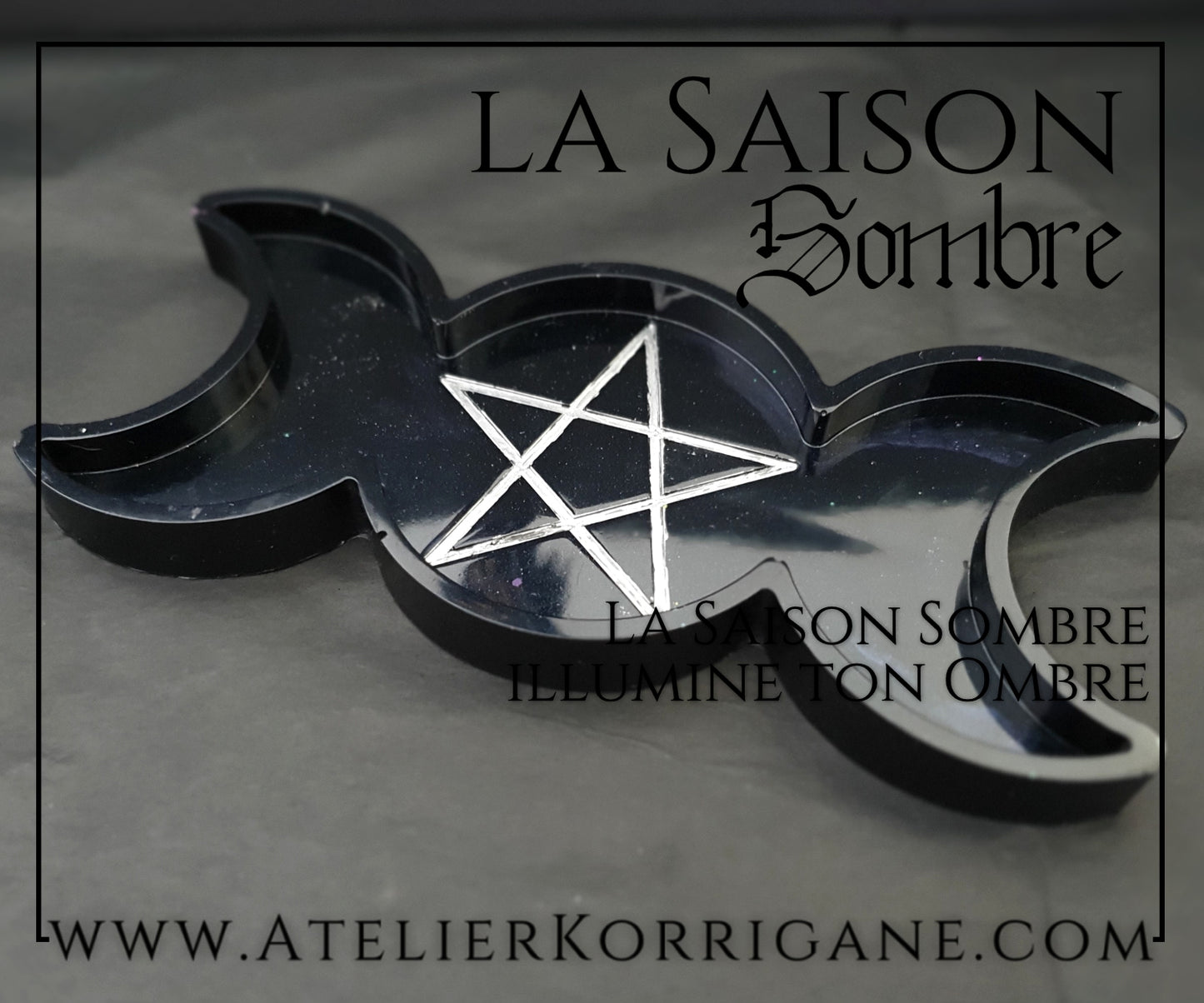 Coupelle Triple Lune noire avec pentagramme pour votre autel Korrigane