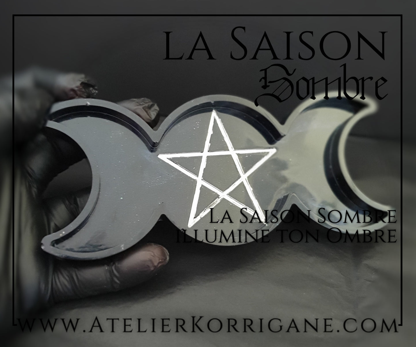 Coupelle Triple Lune noire avec pentagramme pour votre autel Korrigane
