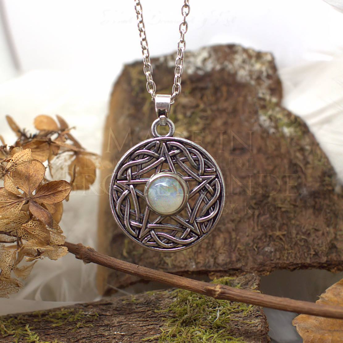 Médaillon Eidheann Pentagramme Recto-verso Améthyste - Labradorite Blanche Korrigane