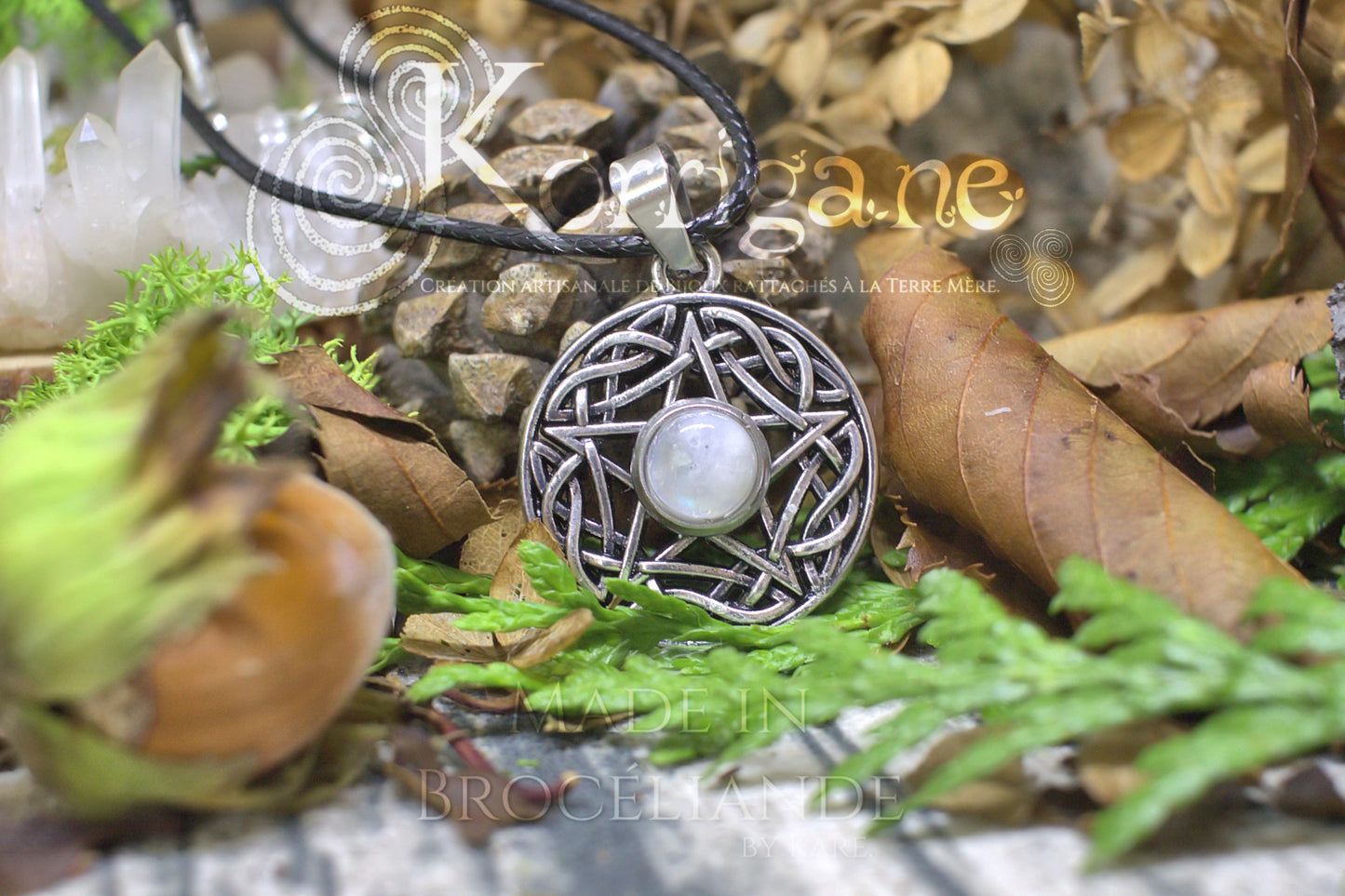 Médaillon Eidheann Pentagramme Recto-verso Améthyste - Labradorite Blanche Korrigane