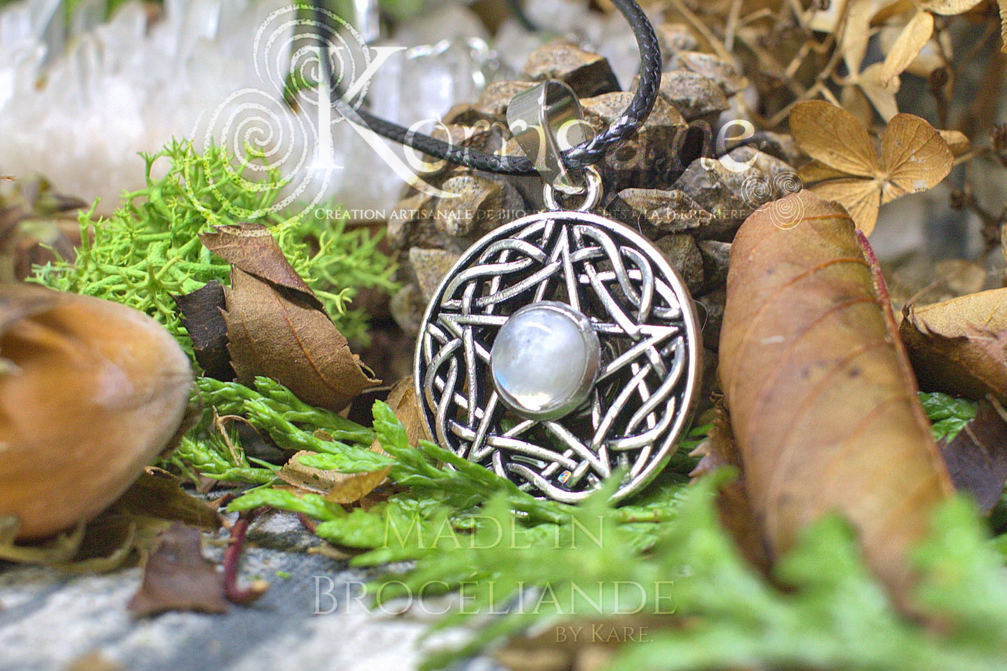 Médaillon Eidheann Pentagramme Recto-verso Améthyste - Labradorite Blanche Korrigane