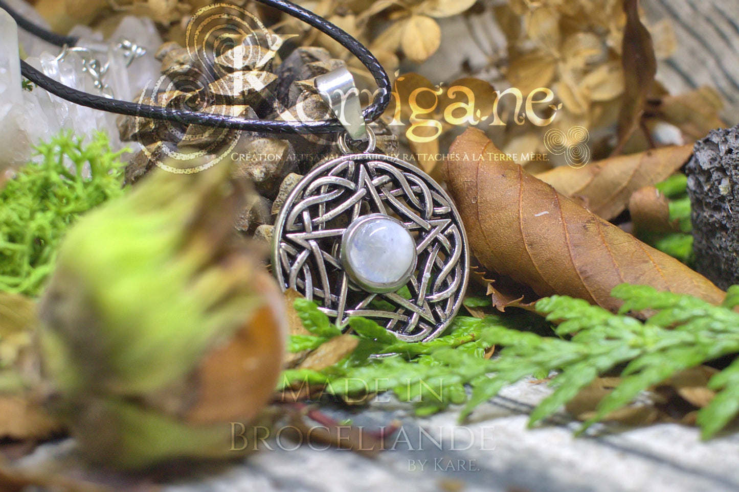 Médaillon Eidheann Pentagramme Recto-verso Améthyste - Labradorite Blanche Korrigane