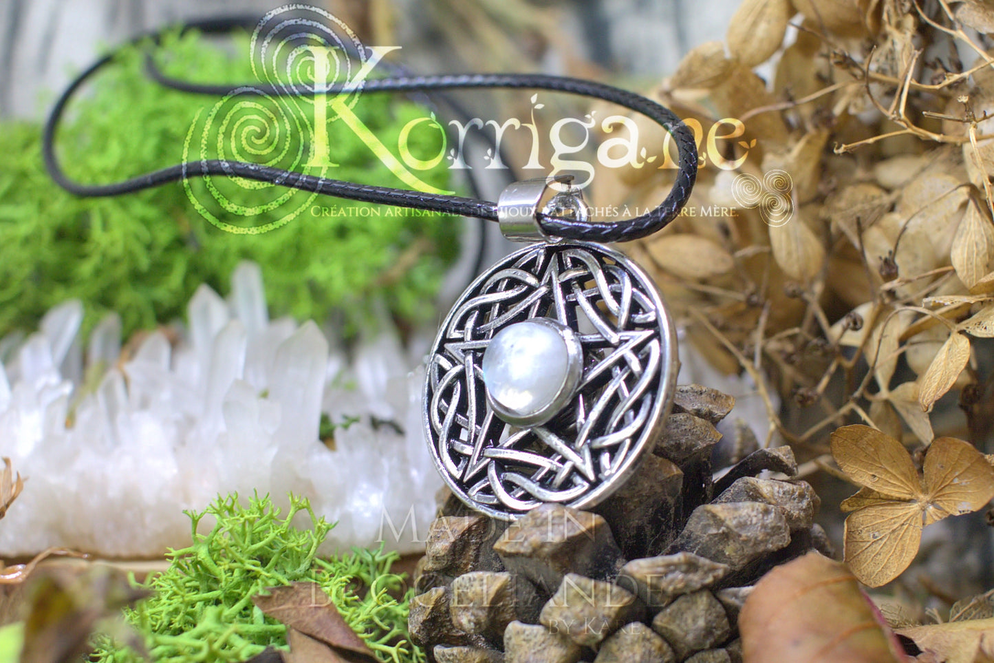 Médaillon Eidheann Pentagramme Recto-verso Améthyste - Labradorite Blanche Korrigane
