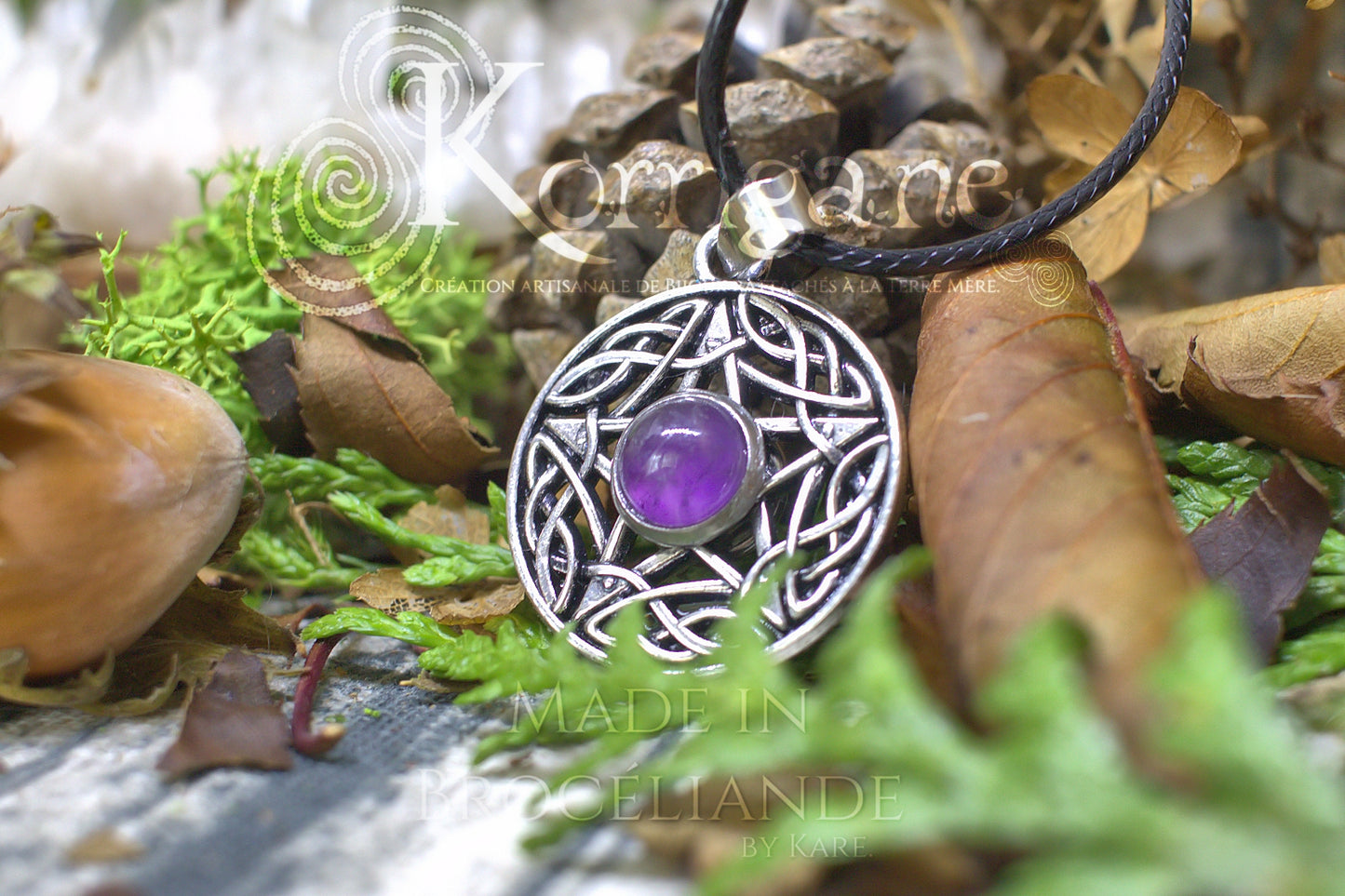 Médaillon Eidheann Pentagramme Recto-verso Améthyste - Labradorite Blanche Korrigane