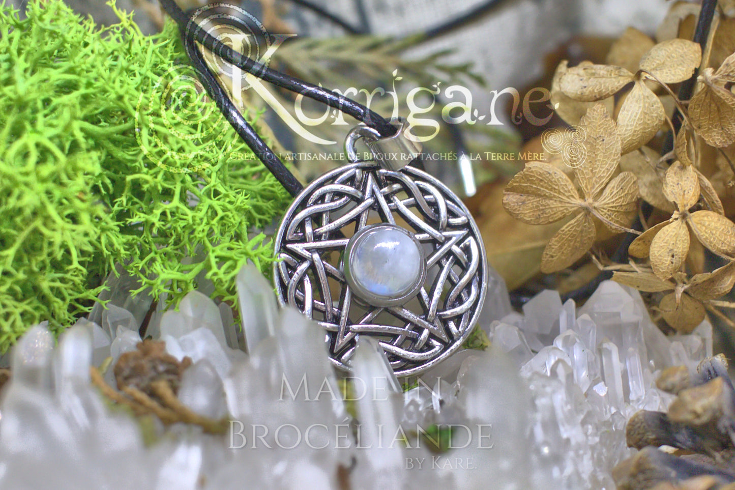 Médaillon Eidheann Pentagramme Recto-verso Améthyste - Labradorite Blanche Korrigane