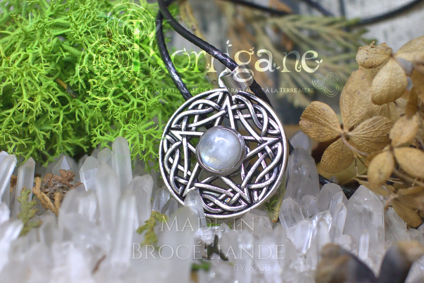 Médaillon Eidheann Pentagramme Recto-verso Améthyste - Labradorite Blanche Korrigane